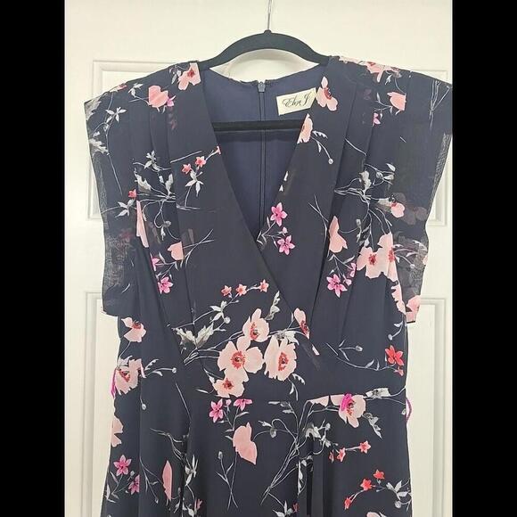 Eliza J High/Low Floral Faux Wrap Maxi Dress V-neckline Lightweight Navy Blue S - Picture 5 of 9
